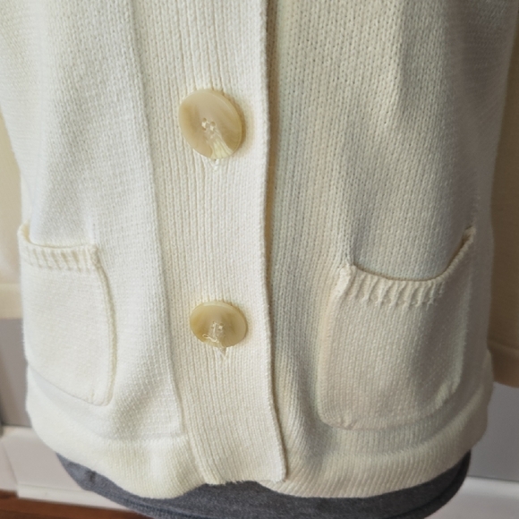 J. Jill Women's Small Cream Button Front Pocket Work Casual Cotton Cardigan - Picture 6 of 14